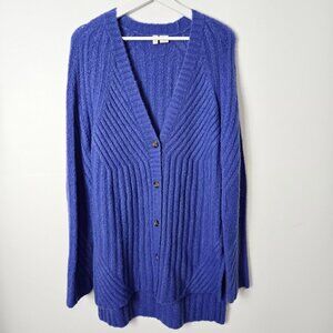 Athropologie Moth Size S Blue Ribbed Knit Long Sweater Cardigan Oversized